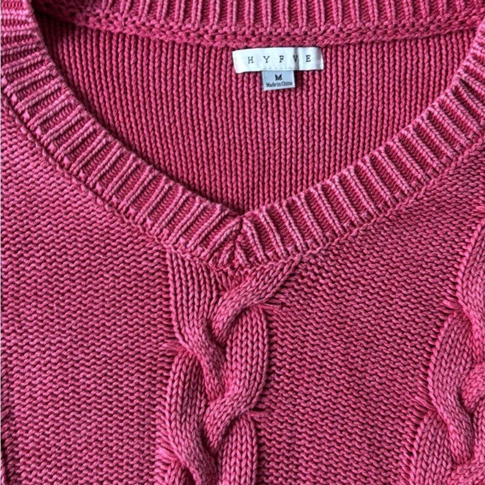 HYFVE Raspberry Cable Knit V-Neck Sweater - Picture 3 of 3